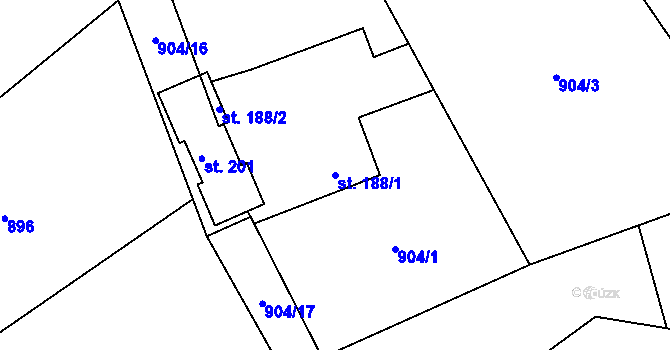 Parcela st. 188/1 v KÚ Košařiska, Katastrální mapa