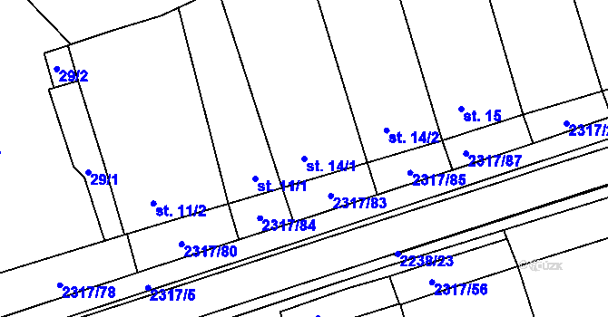 Parcela st. 14/1 v KÚ Košetice, Katastrální mapa