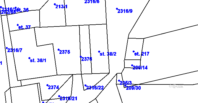 Parcela st. 38/2 v KÚ Košetice, Katastrální mapa