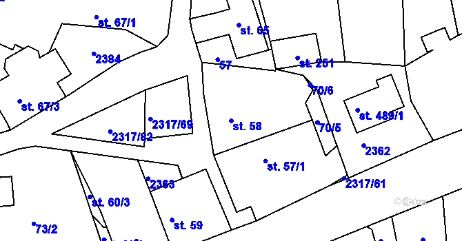 Parcela st. 58 v KÚ Košetice, Katastrální mapa