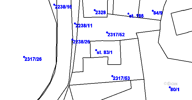 Parcela st. 83/1 v KÚ Košetice, Katastrální mapa