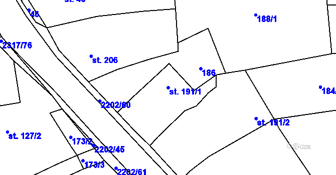 Parcela st. 191/1 v KÚ Košetice, Katastrální mapa