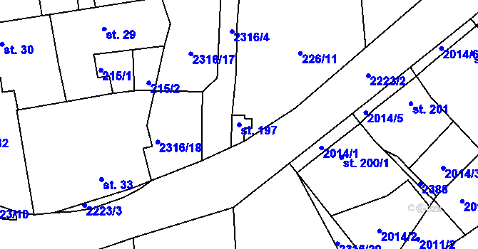 Parcela st. 197 v KÚ Košetice, Katastrální mapa