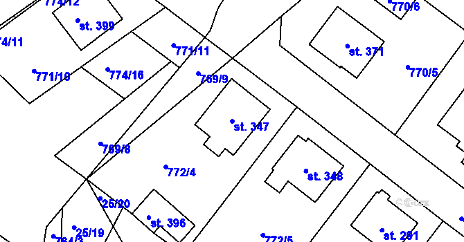 Parcela st. 347 v KÚ Košetice, Katastrální mapa