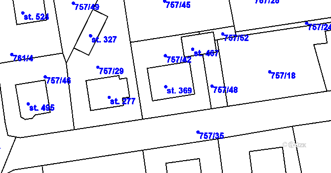 Parcela st. 369 v KÚ Košetice, Katastrální mapa