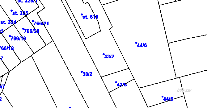Parcela st. 43/2 v KÚ Košetice, Katastrální mapa