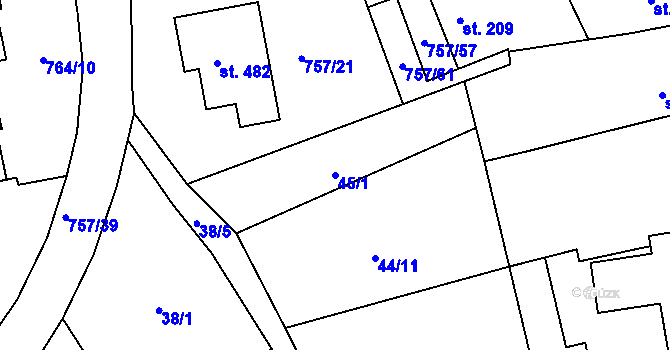 Parcela st. 45/1 v KÚ Košetice, Katastrální mapa