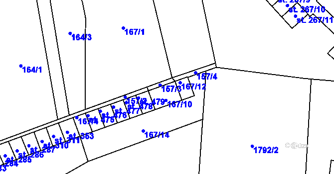 Parcela st. 167/11 v KÚ Košetice, Katastrální mapa