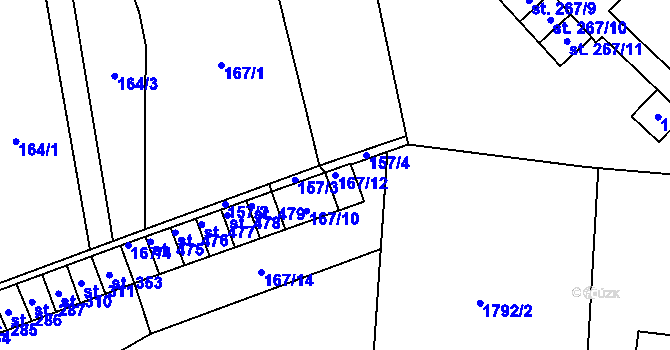 Parcela st. 167/12 v KÚ Košetice, Katastrální mapa