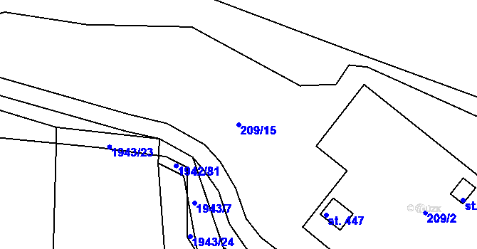 Parcela st. 209/15 v KÚ Košetice, Katastrální mapa
