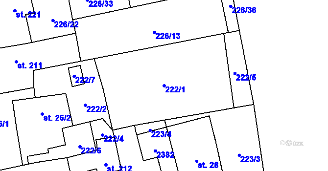 Parcela st. 222/1 v KÚ Košetice, Katastrální mapa