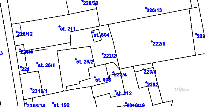 Parcela st. 222/2 v KÚ Košetice, Katastrální mapa