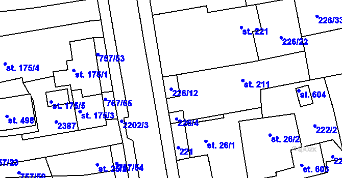 Parcela st. 226/12 v KÚ Košetice, Katastrální mapa