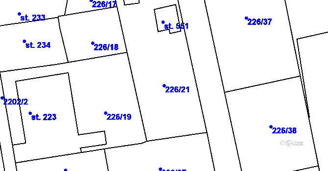 Parcela st. 226/21 v KÚ Košetice, Katastrální mapa