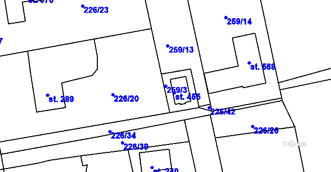 Parcela st. 259/3 v KÚ Košetice, Katastrální mapa