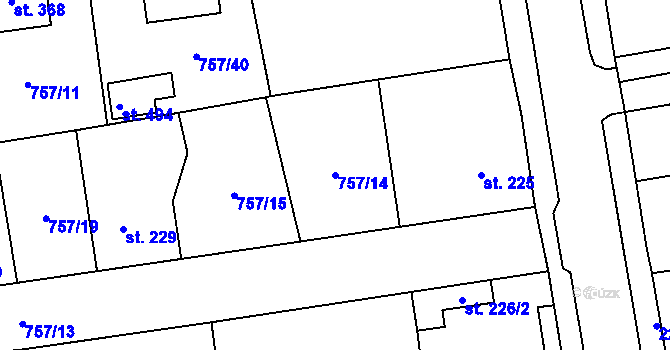 Parcela st. 757/14 v KÚ Košetice, Katastrální mapa