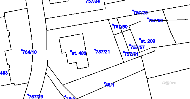 Parcela st. 757/21 v KÚ Košetice, Katastrální mapa