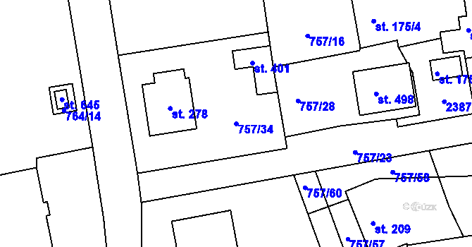 Parcela st. 757/34 v KÚ Košetice, Katastrální mapa