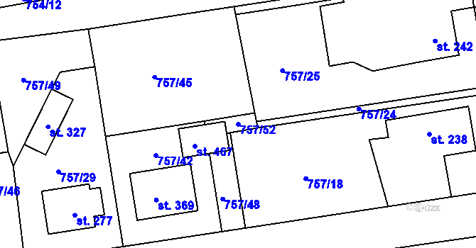 Parcela st. 757/52 v KÚ Košetice, Katastrální mapa