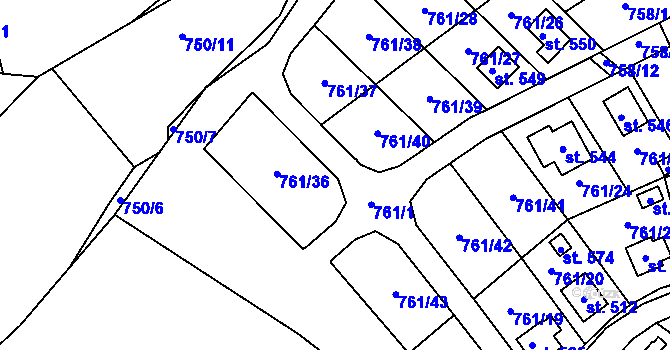 Parcela st. 761/1 v KÚ Košetice, Katastrální mapa