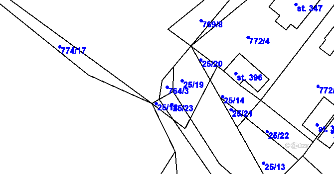 Parcela st. 764/3 v KÚ Košetice, Katastrální mapa