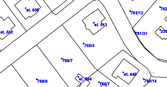Parcela st. 768/4 v KÚ Košetice, Katastrální mapa