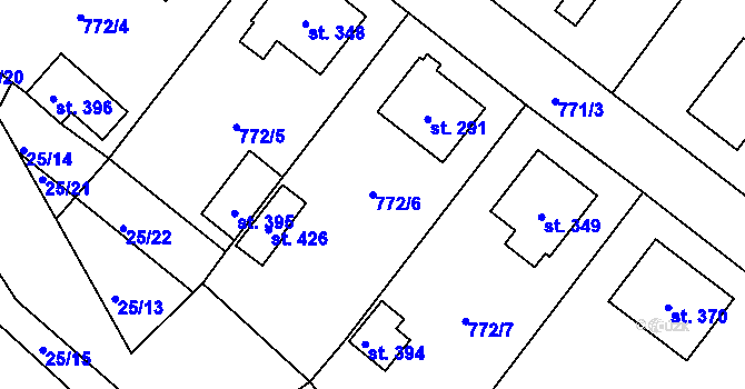 Parcela st. 772/6 v KÚ Košetice, Katastrální mapa