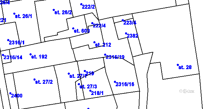 Parcela st. 2316/19 v KÚ Košetice, Katastrální mapa