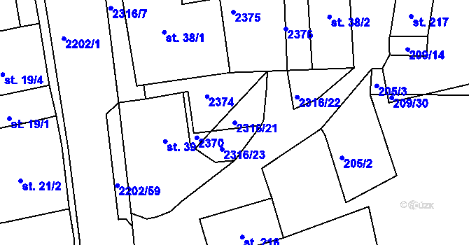 Parcela st. 2316/21 v KÚ Košetice, Katastrální mapa