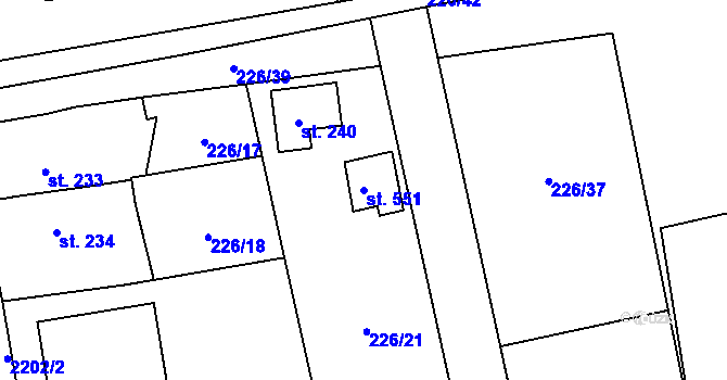 Parcela st. 551 v KÚ Košetice, Katastrální mapa