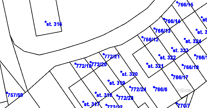 Parcela st. 772/21 v KÚ Košetice, Katastrální mapa
