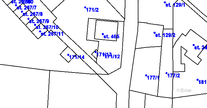 Parcela st. 171/12 v KÚ Košetice, Katastrální mapa