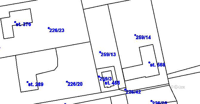 Parcela st. 259/13 v KÚ Košetice, Katastrální mapa