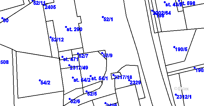 Parcela st. 52/9 v KÚ Košetice, Katastrální mapa