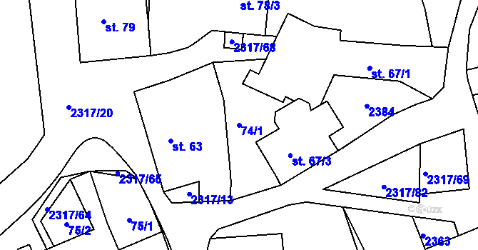 Parcela st. 74/1 v KÚ Košetice, Katastrální mapa