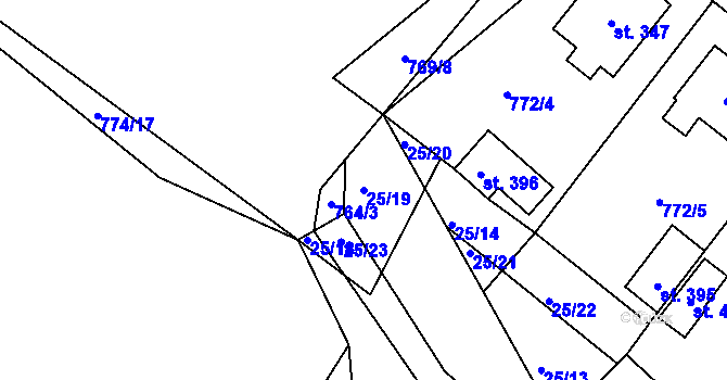 Parcela st. 25/19 v KÚ Košetice, Katastrální mapa