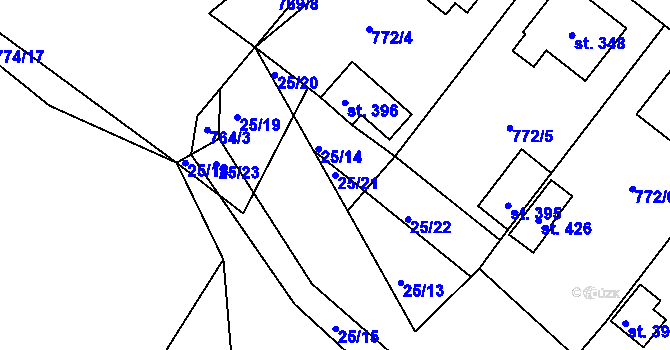 Parcela st. 25/21 v KÚ Košetice, Katastrální mapa