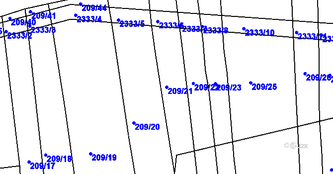 Parcela st. 209/21 v KÚ Košetice, Katastrální mapa