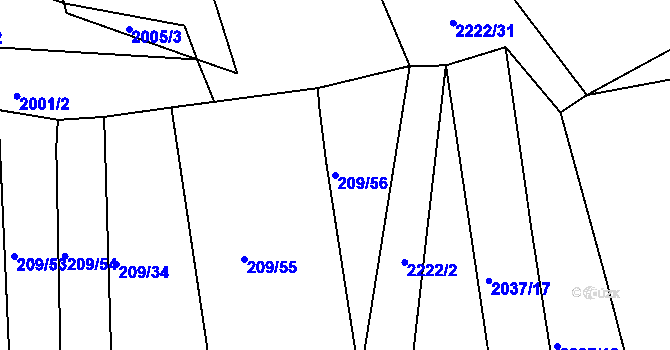 Parcela st. 209/56 v KÚ Košetice, Katastrální mapa