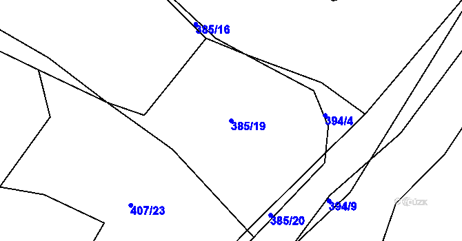 Parcela st. 385/19 v KÚ Košetice, Katastrální mapa