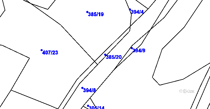 Parcela st. 385/20 v KÚ Košetice, Katastrální mapa