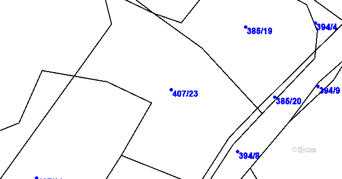 Parcela st. 407/23 v KÚ Košetice, Katastrální mapa