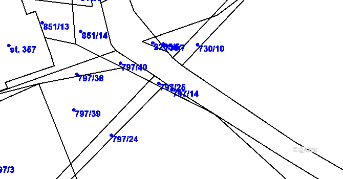 Parcela st. 797/14 v KÚ Košetice, Katastrální mapa