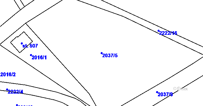Parcela st. 2037/5 v KÚ Košetice, Katastrální mapa