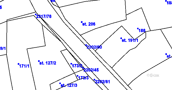 Parcela st. 2202/60 v KÚ Košetice, Katastrální mapa