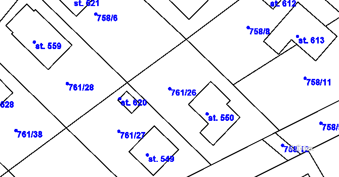 Parcela st. 761/26 v KÚ Košetice, Katastrální mapa