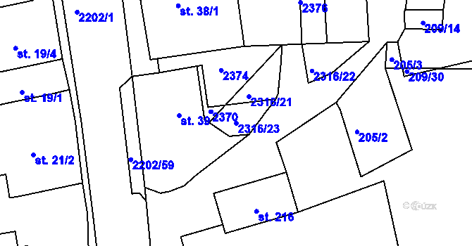 Parcela st. 2316/23 v KÚ Košetice, Katastrální mapa