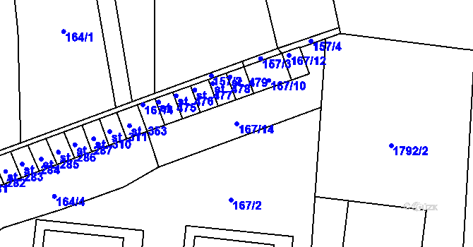 Parcela st. 167/14 v KÚ Košetice, Katastrální mapa