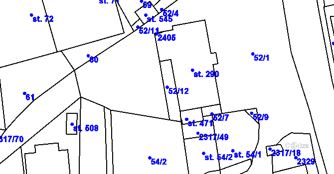 Parcela st. 52/12 v KÚ Košetice, Katastrální mapa