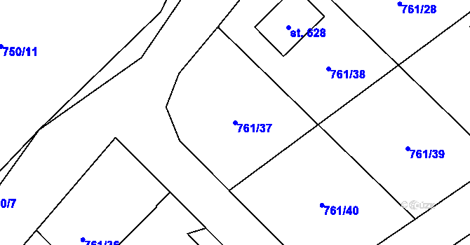 Parcela st. 761/37 v KÚ Košetice, Katastrální mapa